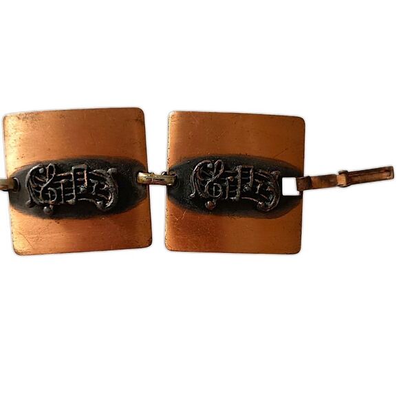 Vintage Copper Bracelet Music Notes Treble Clef Square Panel Links MCM Chunky - Picture 4 of 16